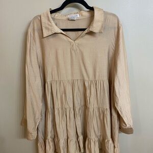 Beige Long-Sleeve Tiered Tunic
